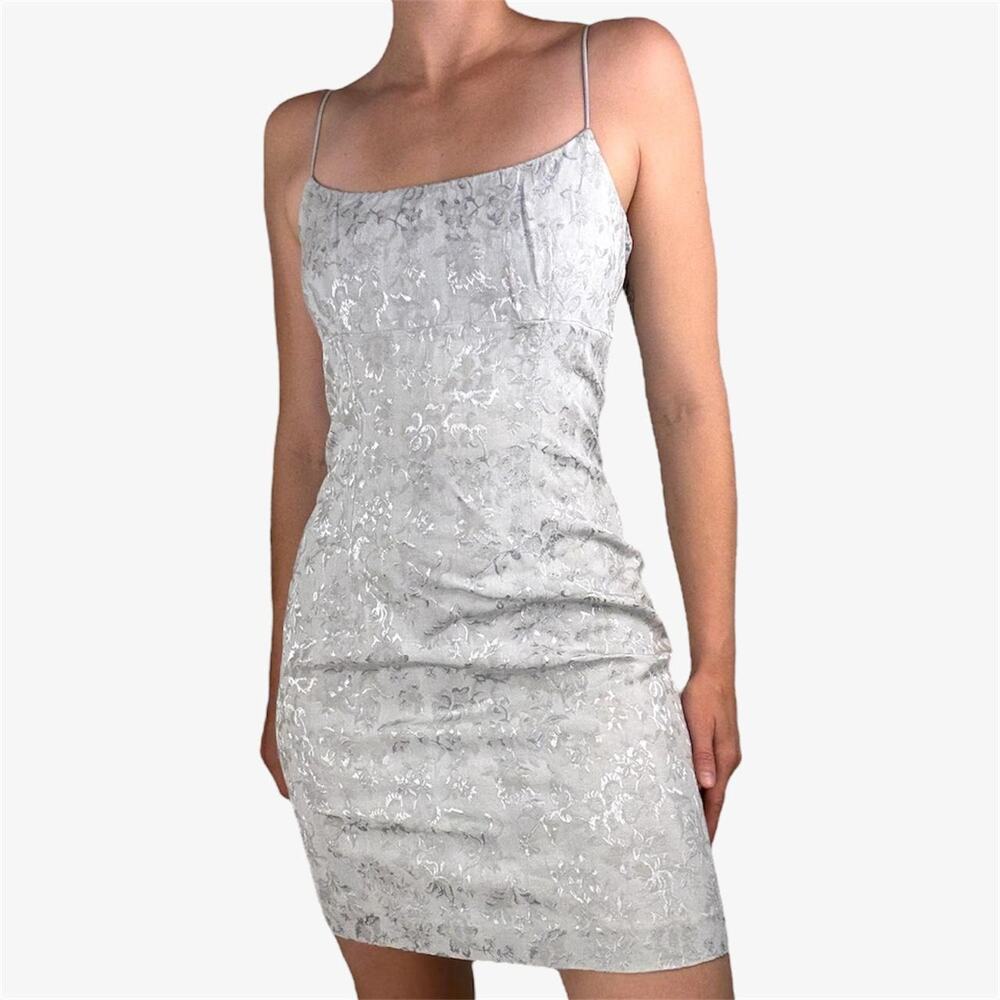 Mini floral milkmaid bodycon spaghetti strap dress pastel blue grey - size xs